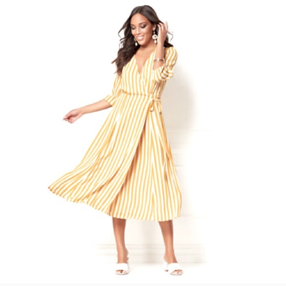 Eva Mendes New York & Co. Brenda Stripe Wrap Midi Dress Sz. XS